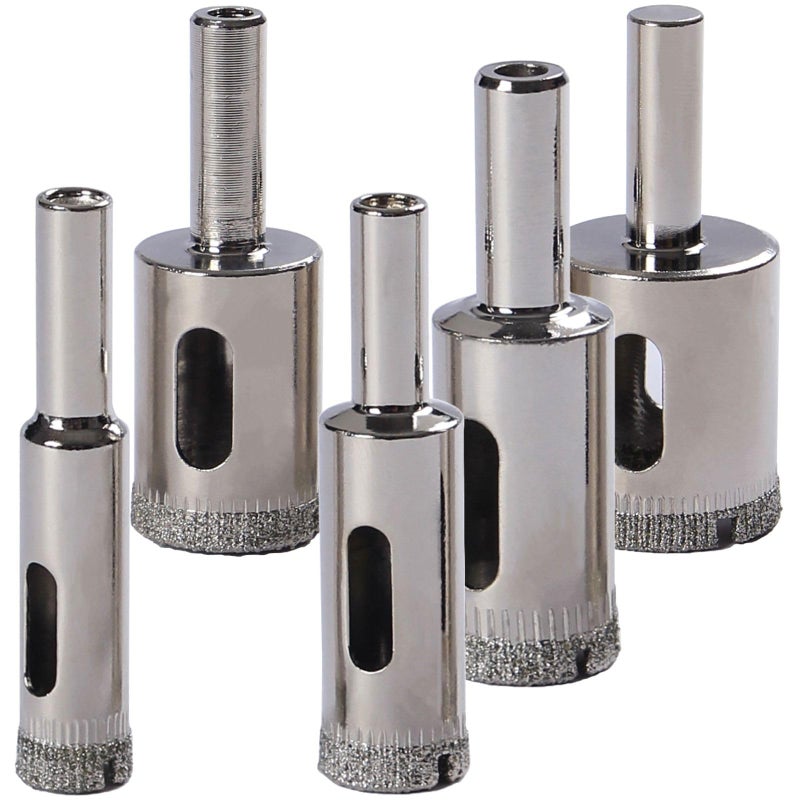 Drilax 5-Pc Diamond Drill Bits Set (3/8" to 1") | Solid Alloy Steel Hole Saws for Ceramic, Glass, Granite & Tile | 1-1/8" Deep Cut - Image 1